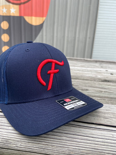Puffy Embroidered F Navy Trucker Hat